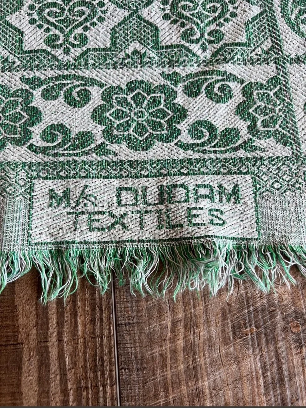 Vintage Indian Solapuri Chaddar Cotton Jacquard Sage Green and white Table cloth